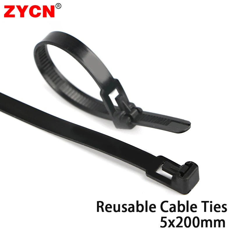 100Pcs 4/5x150mm/200mm Releasable Cable Tie Plastics Reusable Loop Wrap Nylon Zip Bundle Strap Buckle Slipknot Color May Loose