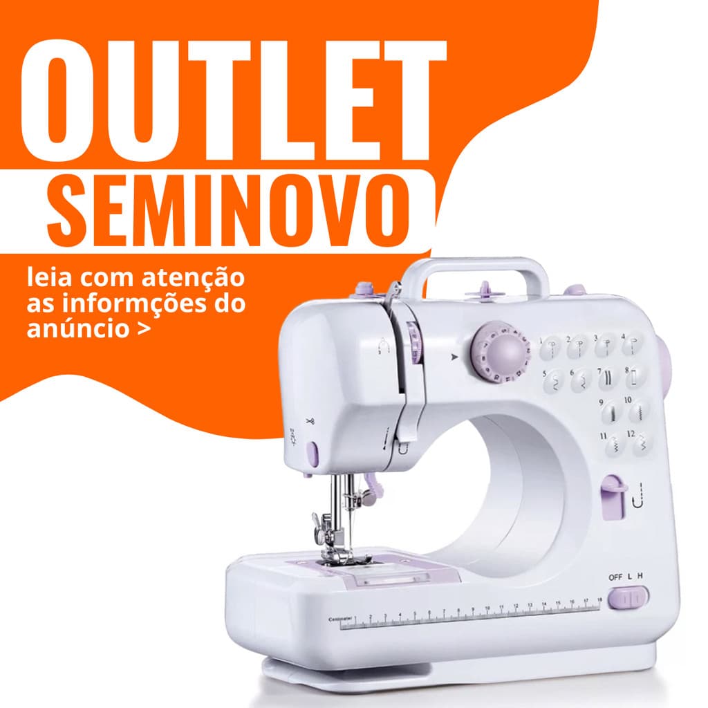 OUTLET | Máquina de Costura Doméstica 12 Pontos | Portátil, Elétrica, c/ Pedal e Kit de Agulhas
