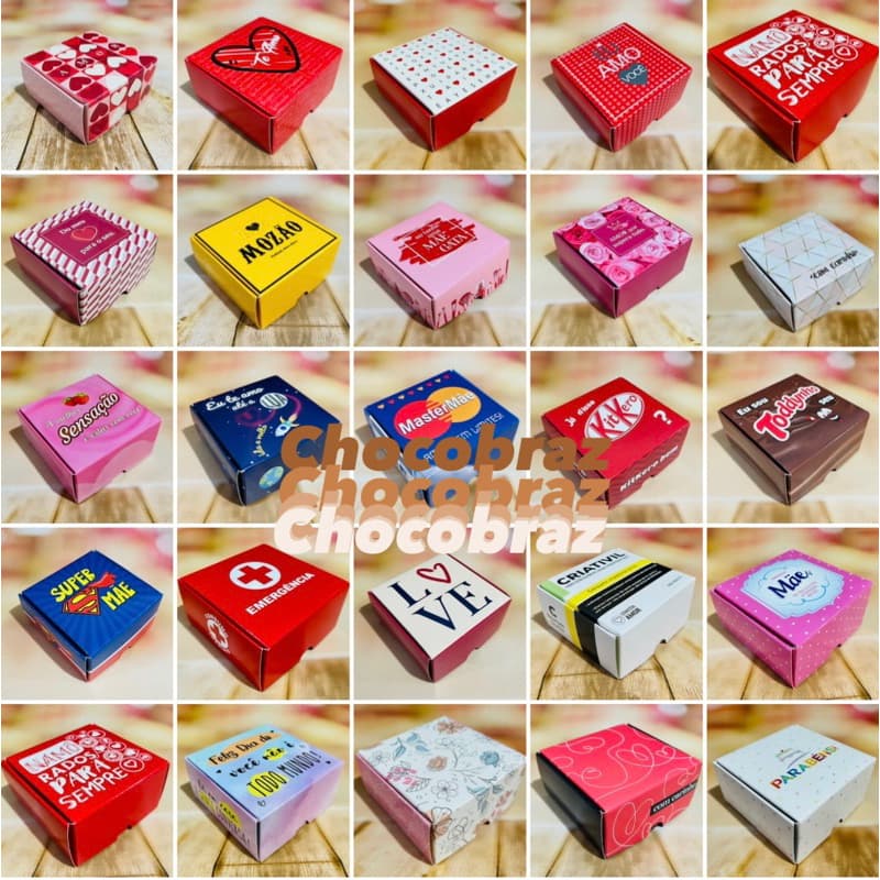 10 CAIXA P/4 DOCES EMBALAGENS FRASES DIVERTIDAS 8X8X4 ( DIVERTIDAS IDEIA ) OUTLET (CHOCO)