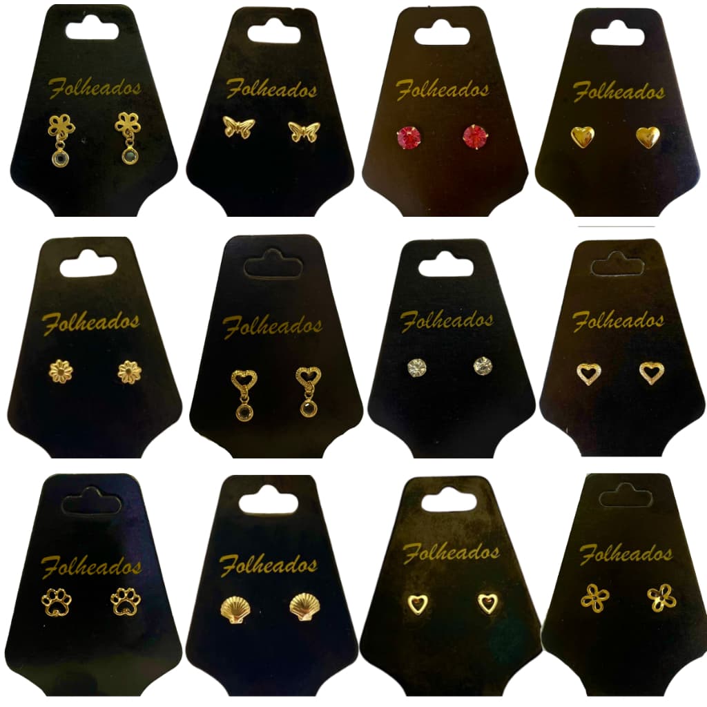 Brincos Femininos Pequenos Folheados a Ouro 18k Kit 10 Pares Sortidos Revenda Atacado Top Promoção