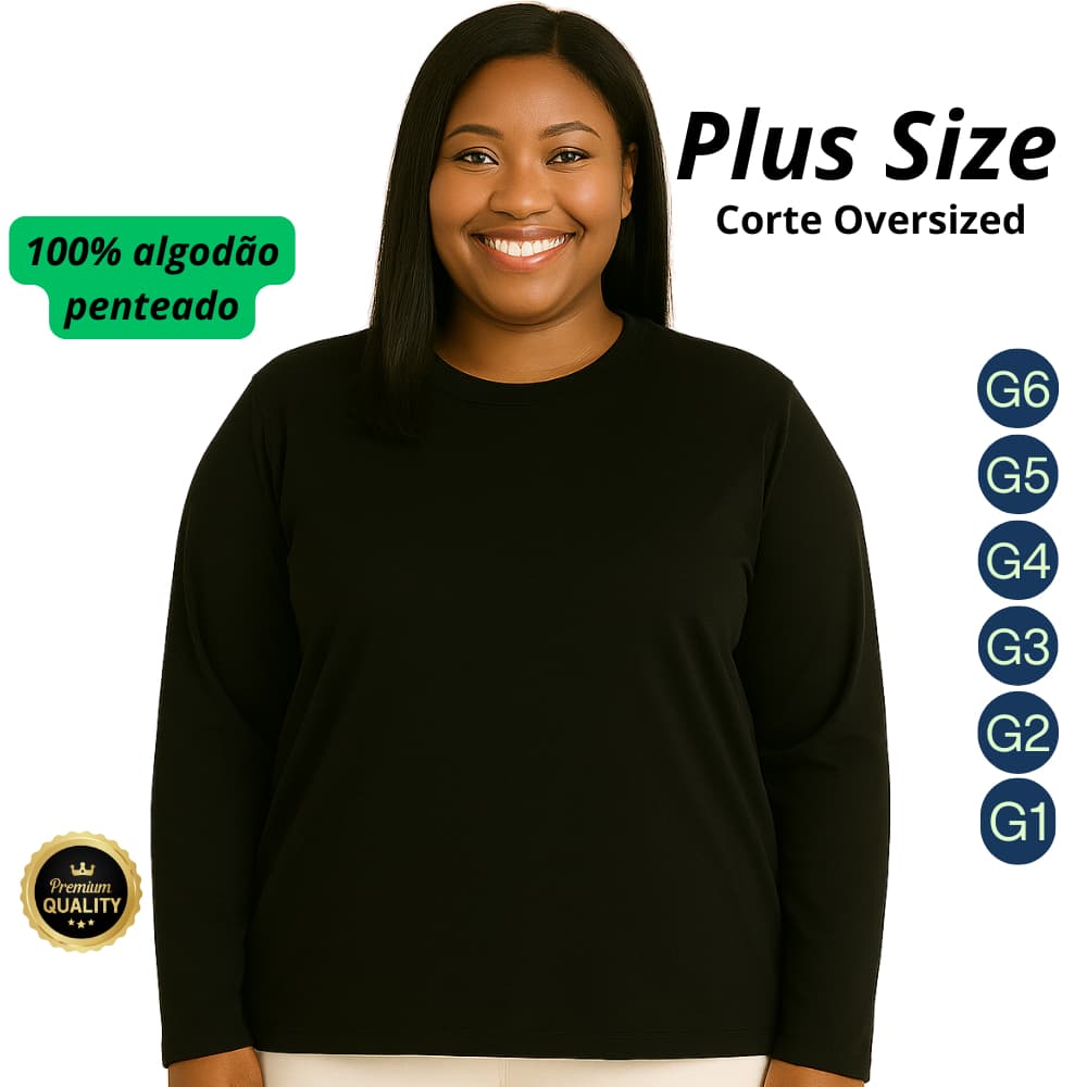 Camiseta Plus Size PROMOÇÃO G6 G5 G4 G3 G2 G1 Feminina 100% Algodão Manga Longa Lisa Oversized