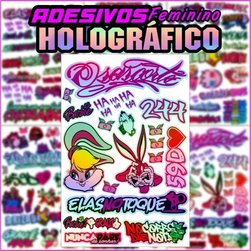 17 a 25 Adesivos FEMININA Holografico | Barbie 59D, Coelha, Menina, Grau 244 — À Prova D’Água