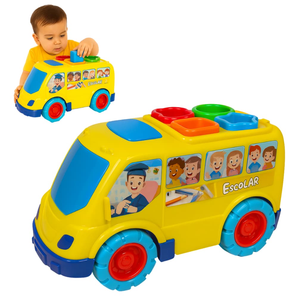 Onibus de Brinquedo Educativo com Encaixes Colorido Brinquedo Educativo Para Bebe 1 ano
