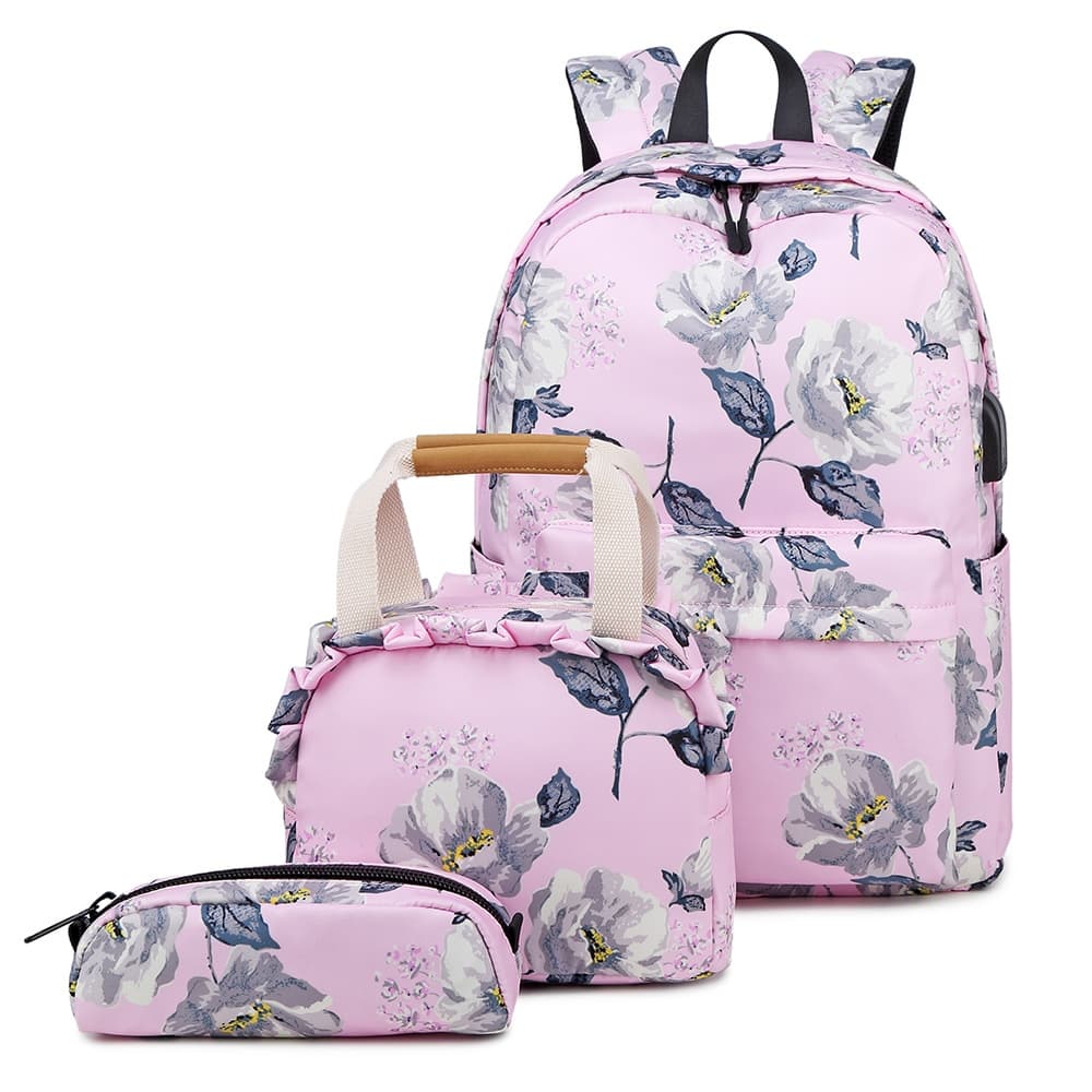 Mochila Feminina Reforçada Kit Lancheira Estojo Necessaire Guelph Resistente Entradas USB Fone