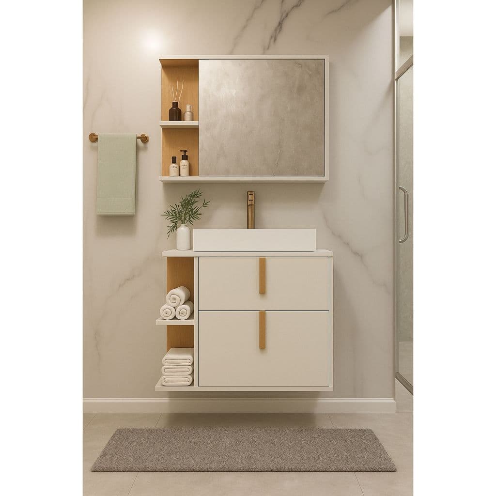 Kit Armário Organizador Gabinete P/ Banheiro Com Espelheira E Cuba Star 2 Portas Dalla Outlet Plus