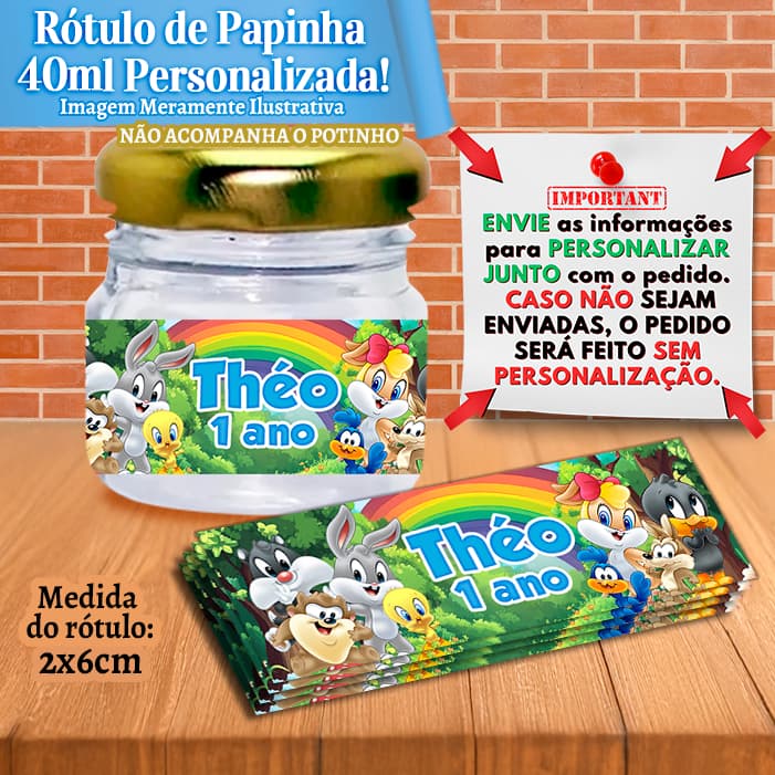 Adesivos Personalizados para Papinhas 40ml 40g Baby Looney Tunes