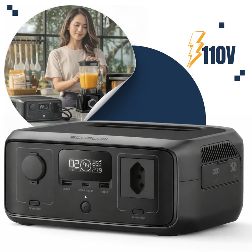 Estação de Energia Solar Portátil Ecoflow River 3 127V Gerador 300W 245WH Carregamento Ultrarrápido