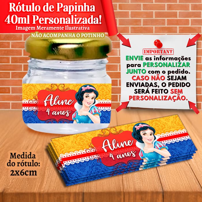Rótulos adesivos para Papinhas 40ml 40g Branca de Neve Baby Cute