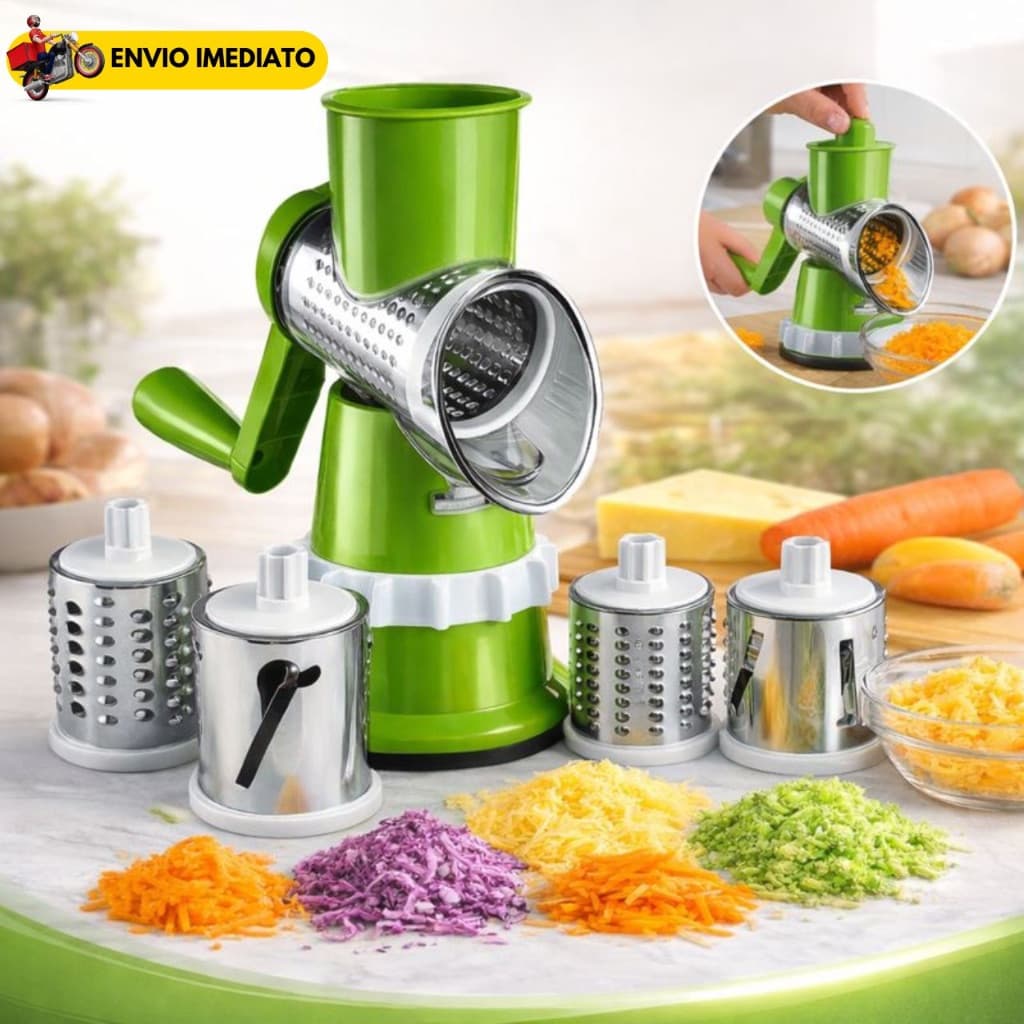 Ralador Cortador Fatiador Manual de Legumes e Vegetais Giratório 3 em 1 Lâminas Inox