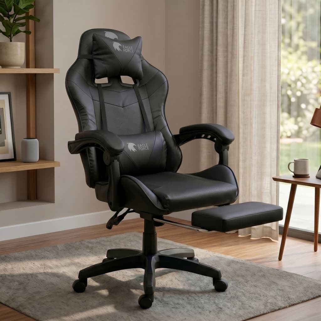 Cadeira gamer Ergonômica Reclinável Altura Ajustável Reclina Couro Sintético Giratória