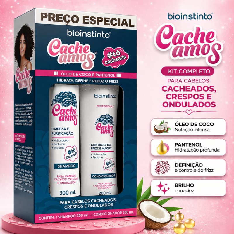 Kit shampoo e condicionador cabelo cacheado crespo e ondulado oferta relampago hoje Cacheamos