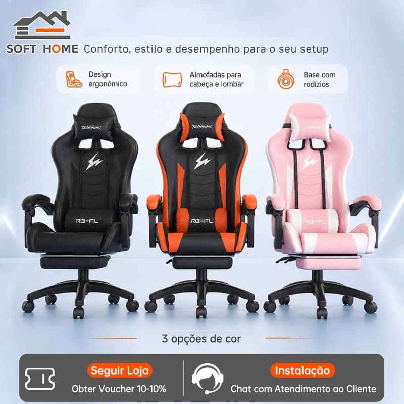 SOFTHOME Cadeira Gamer Profissional Escritório Ergonômica Reclinável Confortável Com Rodinha E Apoio Para Pés