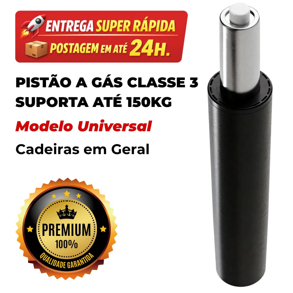 Pistão A Gás Para Cadeira De Escritório E Gamer Classe 3 Reforçado Universal Até 150kg Com NF