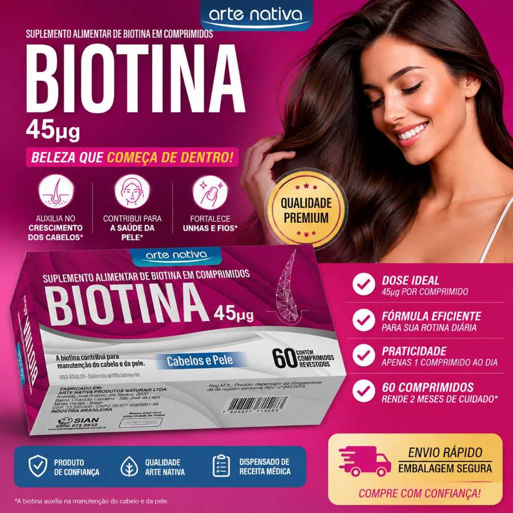 Vitamina Biotina 60cp Original Cabelo Pele e Unha Oferta Relâmpago