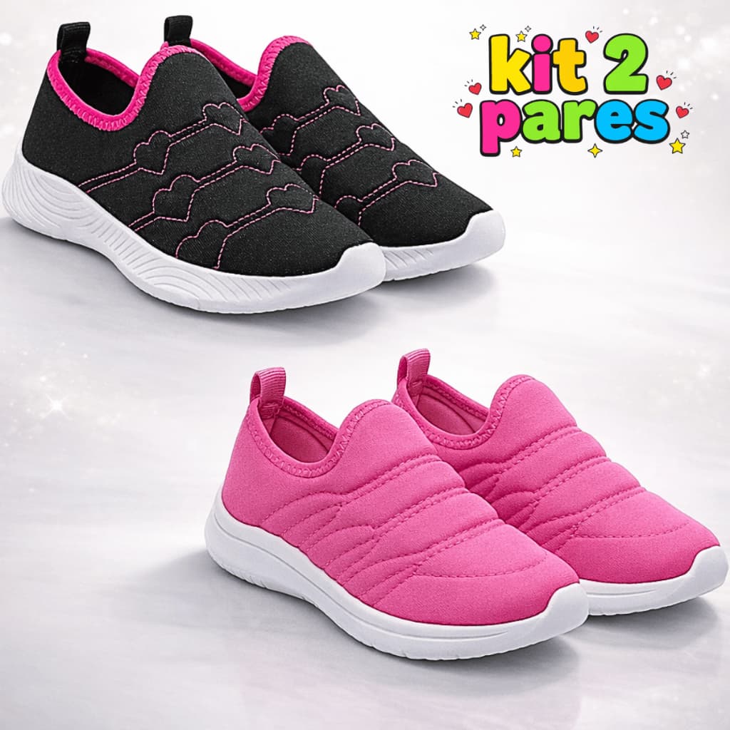 Kit 2 Pares De Tênis Infantil Calce Fácil Menina