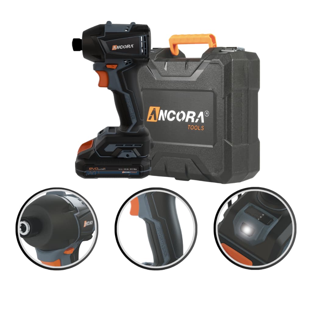 Kit Parafusadeira Impacto Brushless 2 Baterias 20V Carregador Bivolt Ancora PIM2320 Maleta Portátil