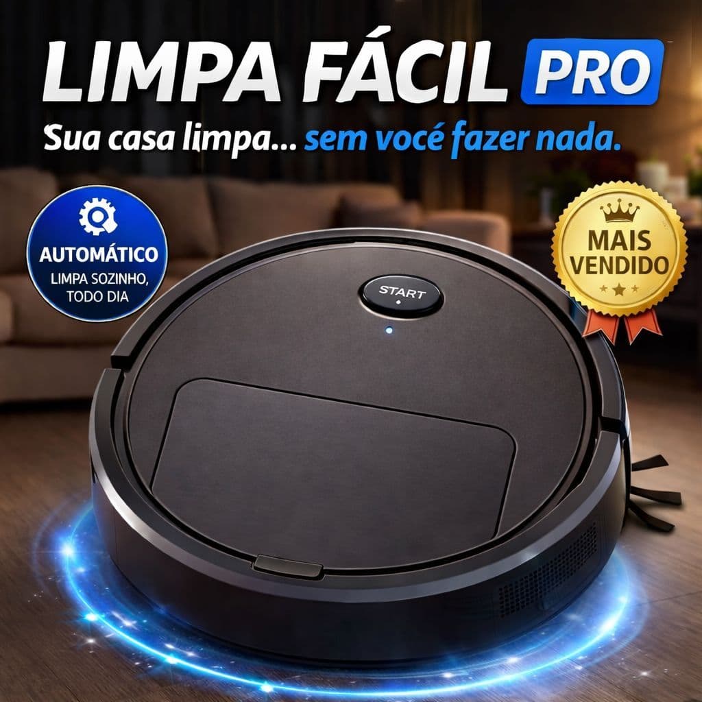 Robô Aspirador Limpa Fácil Pro™ Automático Recarregável 2800Pa Varre Aspira Sensor Inteligente Casa Limpa Sem Esforço