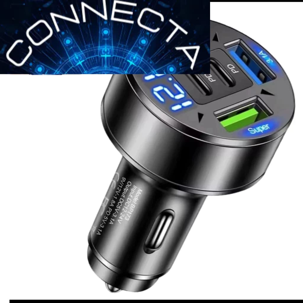 Carregador de carro carregamento rápido USB C para iPhone, Samsung Galaxy, IPad Pro, Multiportas, 250W 5 em 1 PD QC3.0