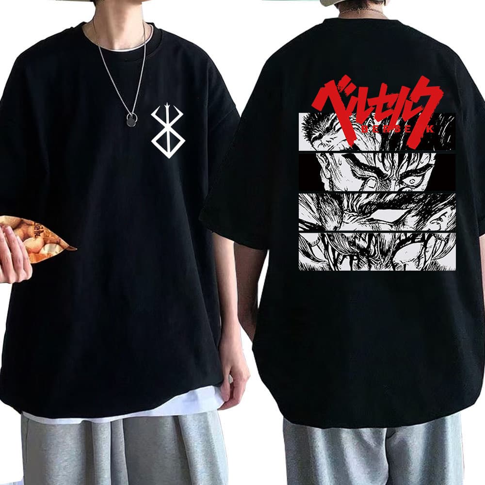 Camisa Oversized Grande Anime Berserk  Japonês Camisa Streetwear 100% Algodão Neves Outlet