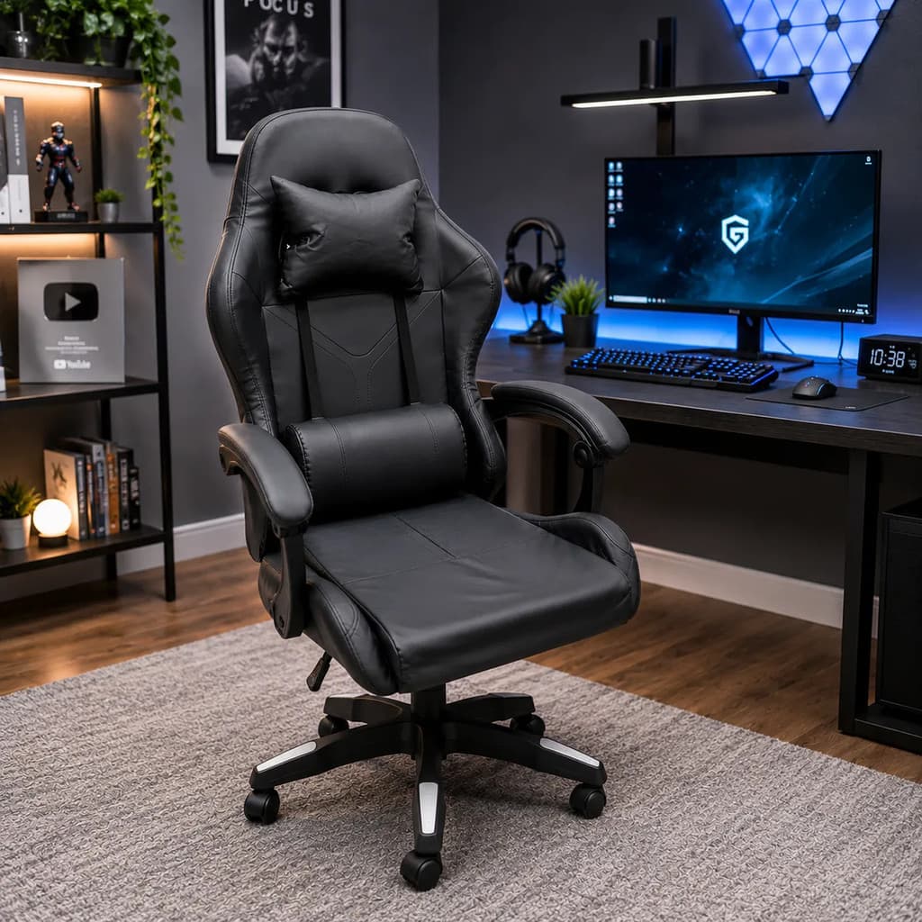 Cadeira Gamer De Escritório Giratoria Reclinavel Confortavel Com Almofada para Lombar e Pescoço