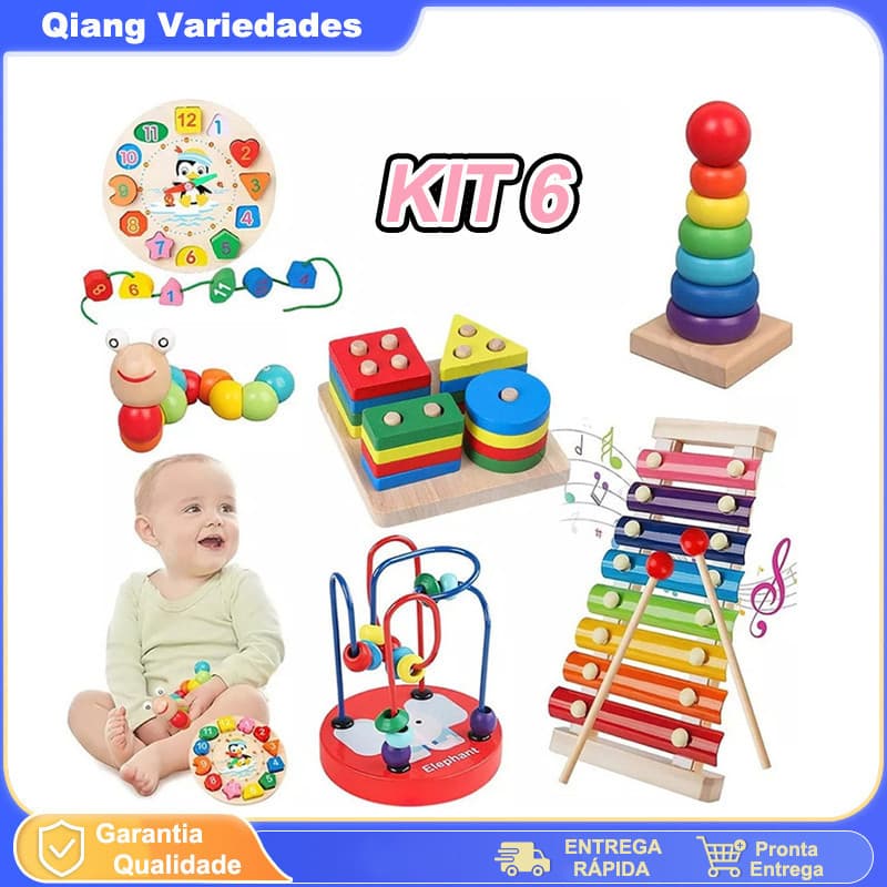 Kit 6 Brinquedos Educativos Montessori de Madeira - Brinquedos Educativos Musicais