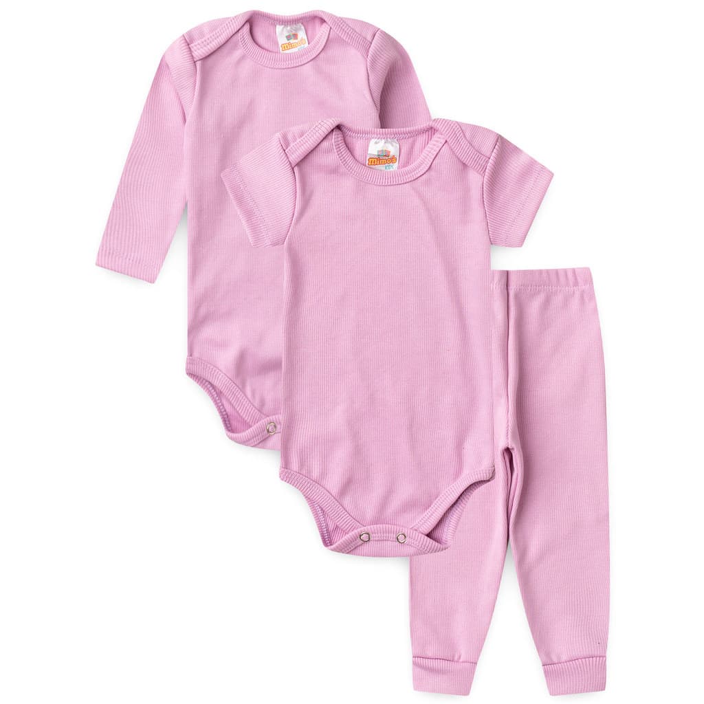 Kit body Bebê 3 peças, Manga Longa + Manga Curta E Calça Ribana lisos Roupas de Bebê
