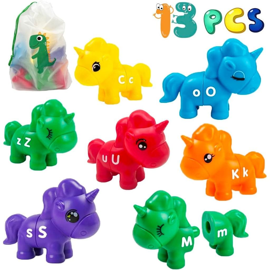 Brinquedo educativo de alfabeto, jogo de alfabeto colorido com unicórnio para crianças pequenas, brinquedo educativo Mon