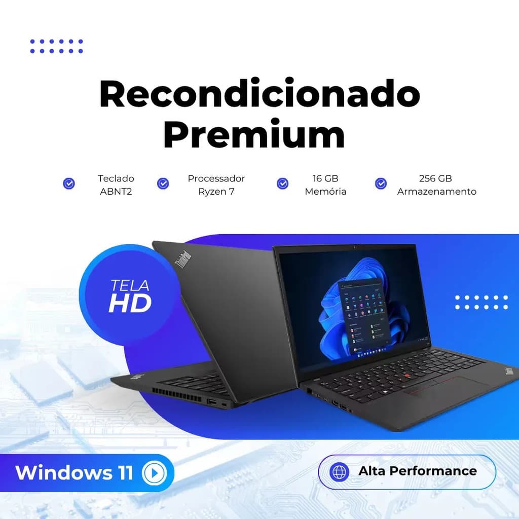 Notebook Lenovo ThinkPad T14 Gen 1 AMD Ryzen 7 Pro 16GB RAM 256GB SSD Win 11 - Envio Rápido