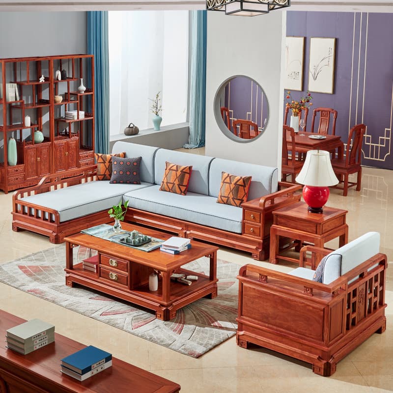 Novo estilo chinês grande fruta vermelho sândalo mogno sofá birmanês jacarandá pequeno apartamento moderno canto concubi