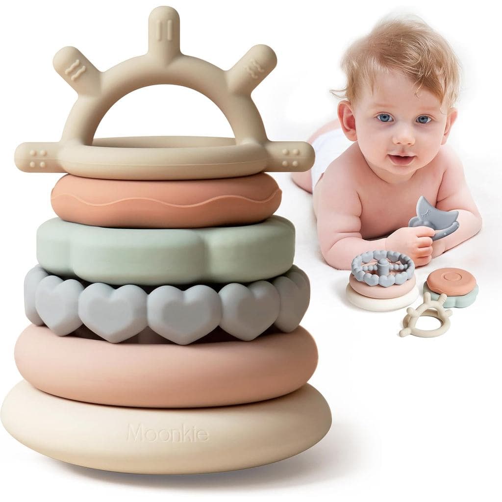 Brinquedo de dentição macio em forma de lua crescente | Brinquedos educativos para bebês | Brinquedo de empilhar anéis p