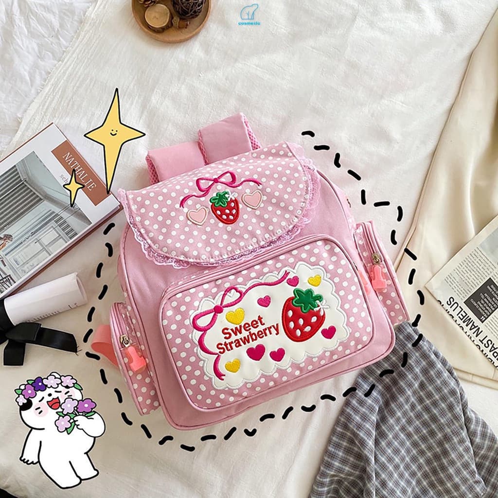 Mochila Estilo Morango com Amplo Espaço de Armazenamento e Múltiplos Bolsos ASTA
