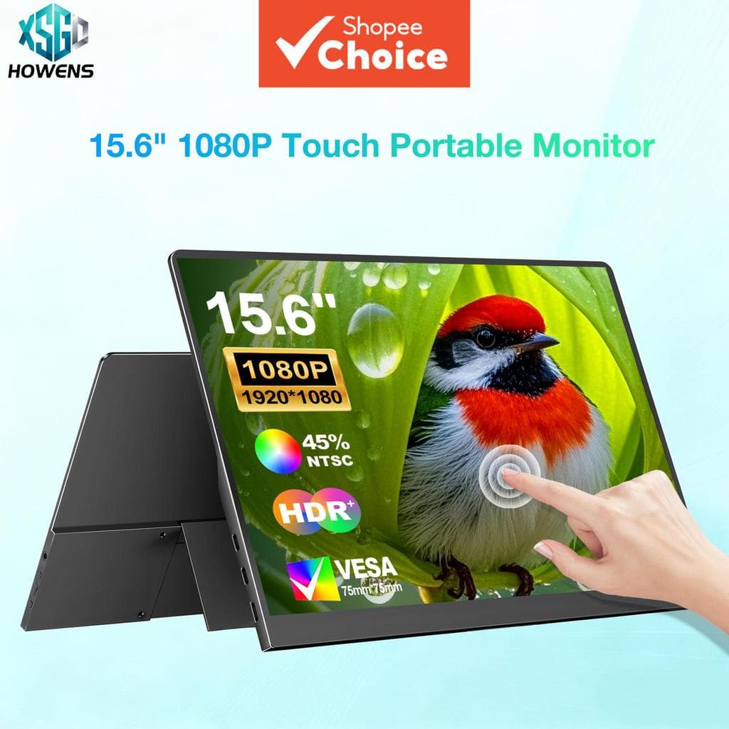 Monitor de 15,6 polegadas 1080P FHD IPS Tela sensível ao toque Monitor externo HDMI Tipo-C com alto-falantes duplos,