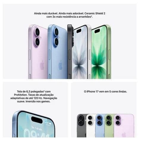 Celular iPhone 17 256gb 6,3 Polegadas 5g Original Novo Lacrado Garantia Apple de 1 Ano