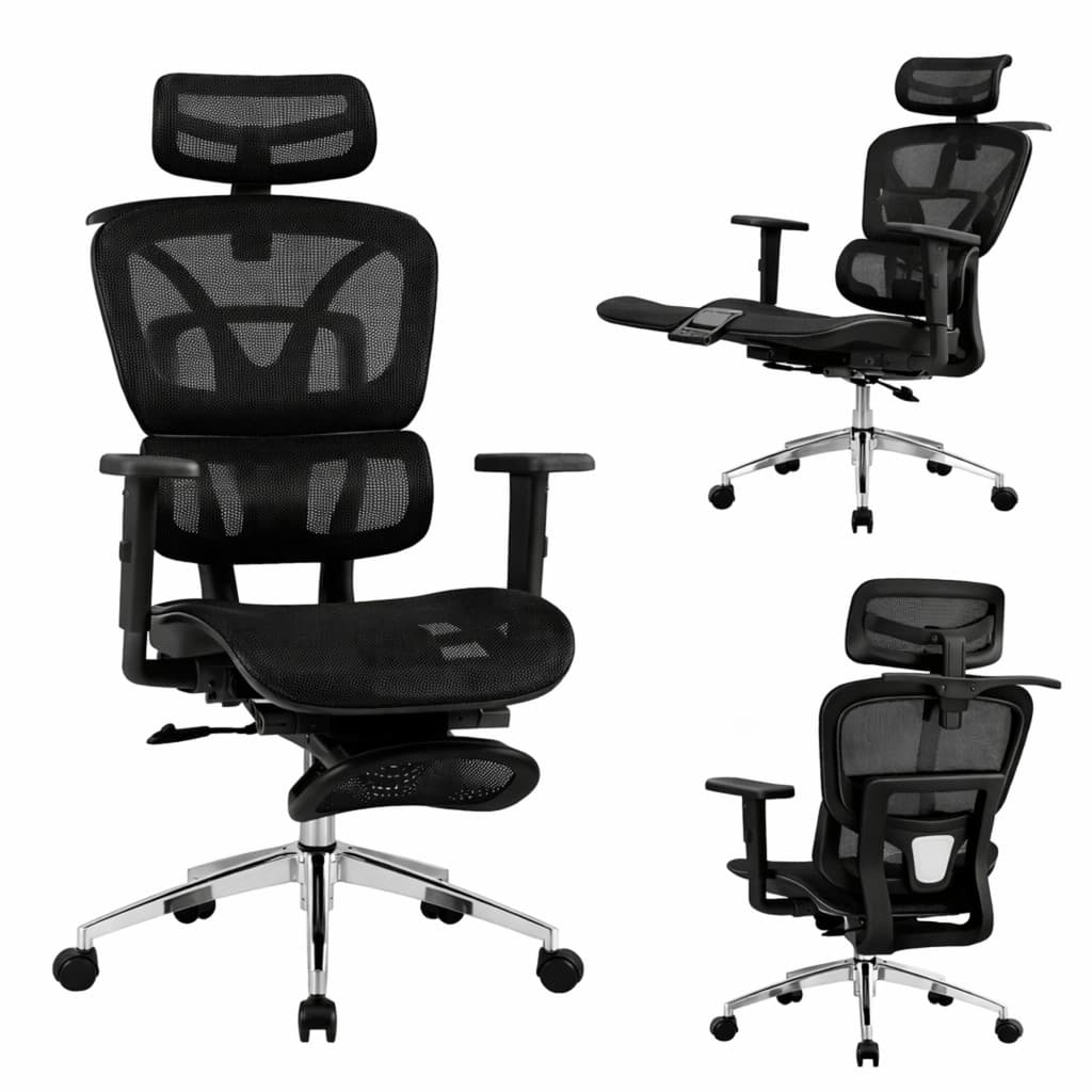 Cadeira Shenzhen Preta Ergonômica Premium Mesh Gamer Executiva Presidente Diretor Apoio de Cabeça Lombar Descanso Pernas