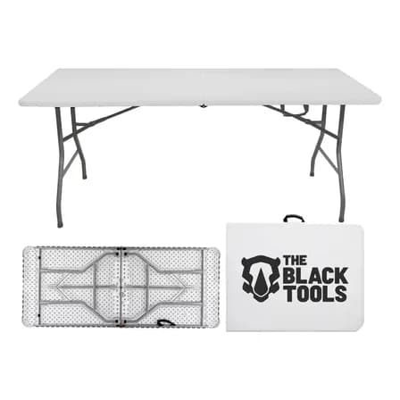 Mesa Dobrável Vira Maleta Com Alça Portátil 1.80m Para Camping Pesca Jardim Área Externa Tft1800 The Black Tools Branco
