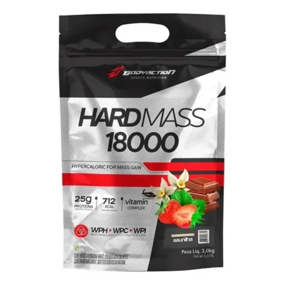 Hard Mass 18000 Hipercalórico 3kg - Sabor Morango - Bodyaction